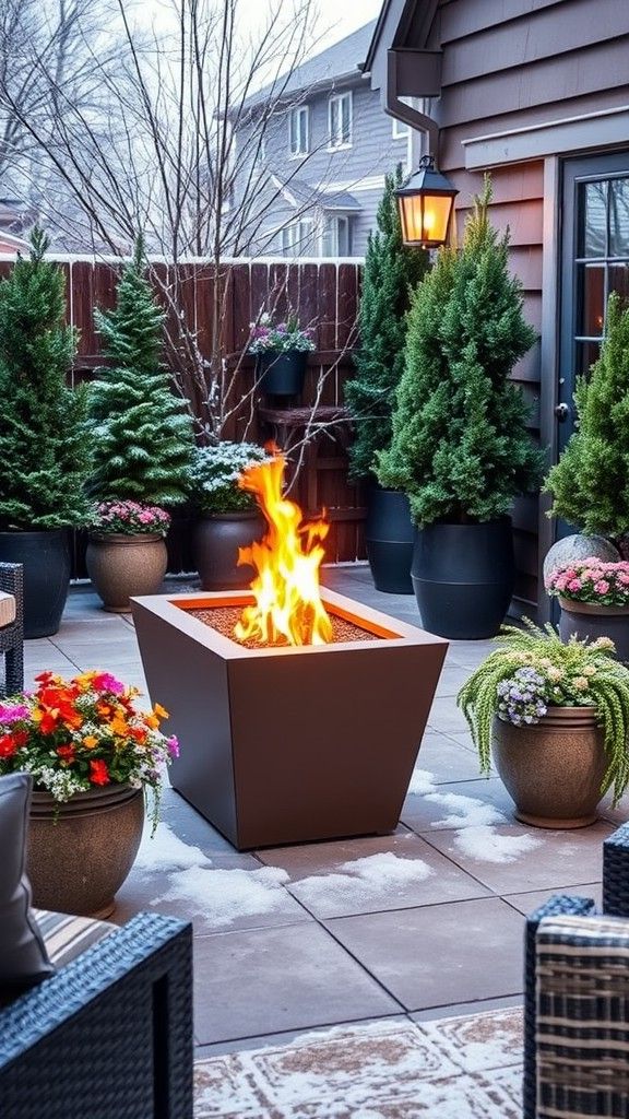 Fire Pit with Surrounding Planters for Greenery