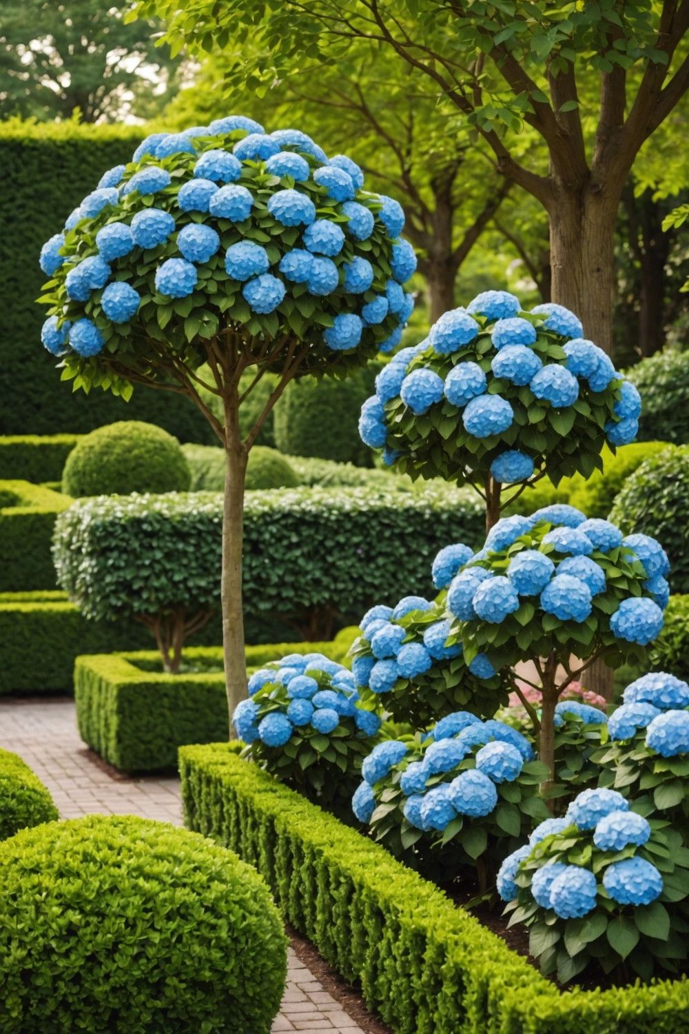 Hydrangeas and Boxwood Topiaries