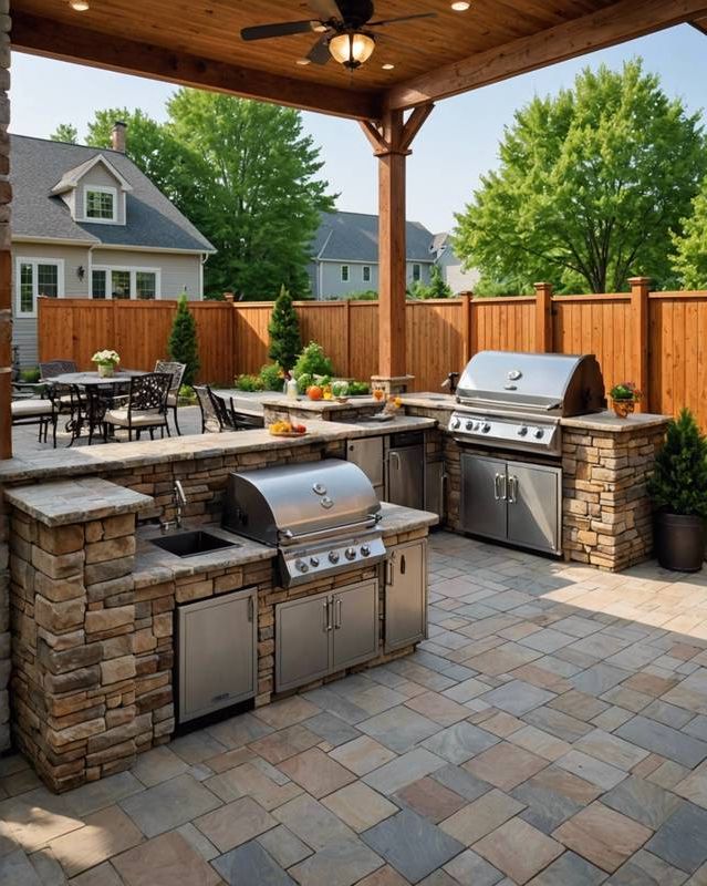 Outdoor Kitchen Patio with Grill and Refrigerator