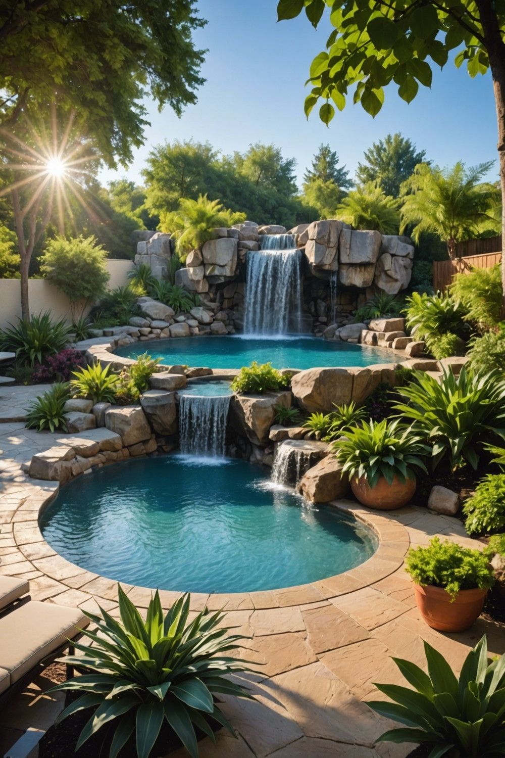 Raised Pool with Artificial Rock Waterfall