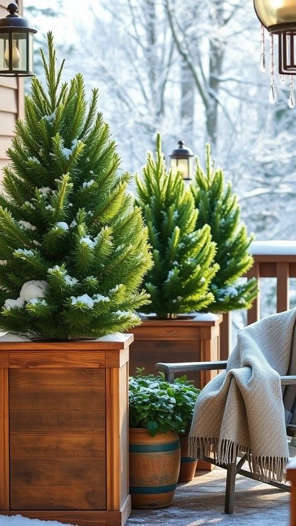 Wooden Planters with Evergreens