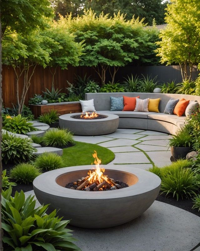 Concrete Bowl Fire Pit with Built-In Seating