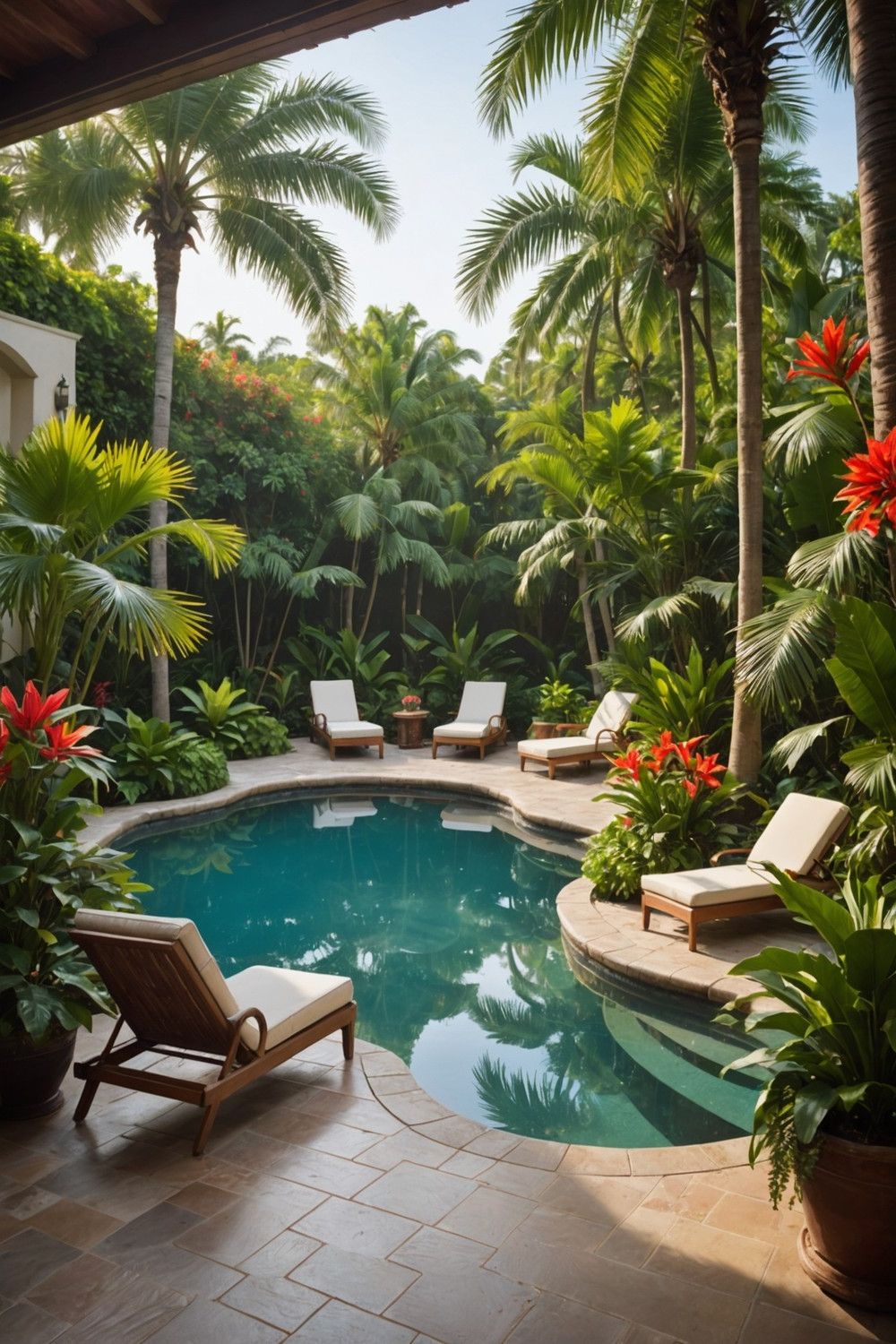 Secluded Pool Area with Tropical Plants