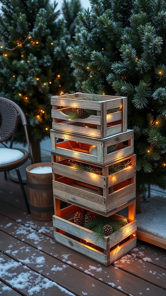 Rustic Wooden Crates with Fairy Lights
