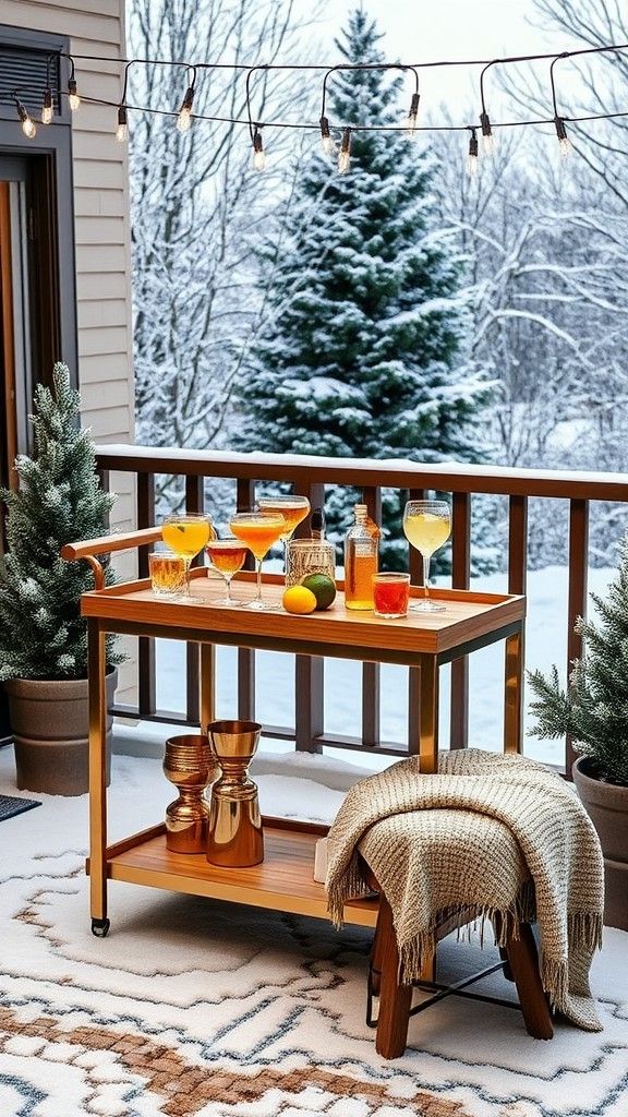 Elegant Outdoor Bar Cart with Seasonal Drinks