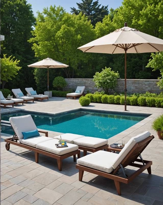 Poolside Patio with Sun Loungers and Umbrella