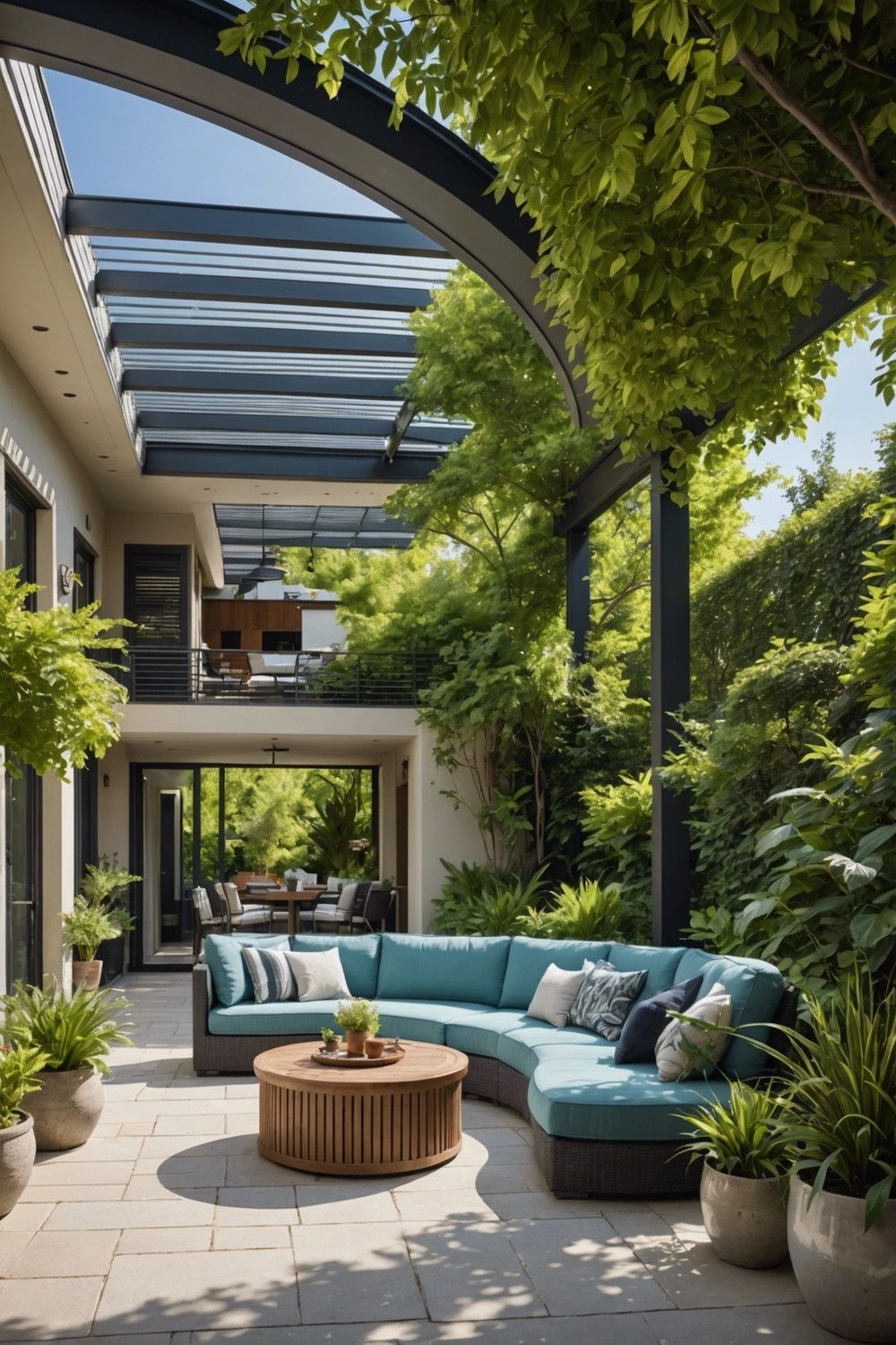 Curved Line Patio with Louvered Roof