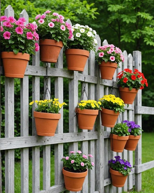Hanging Flower Pots on a Fence