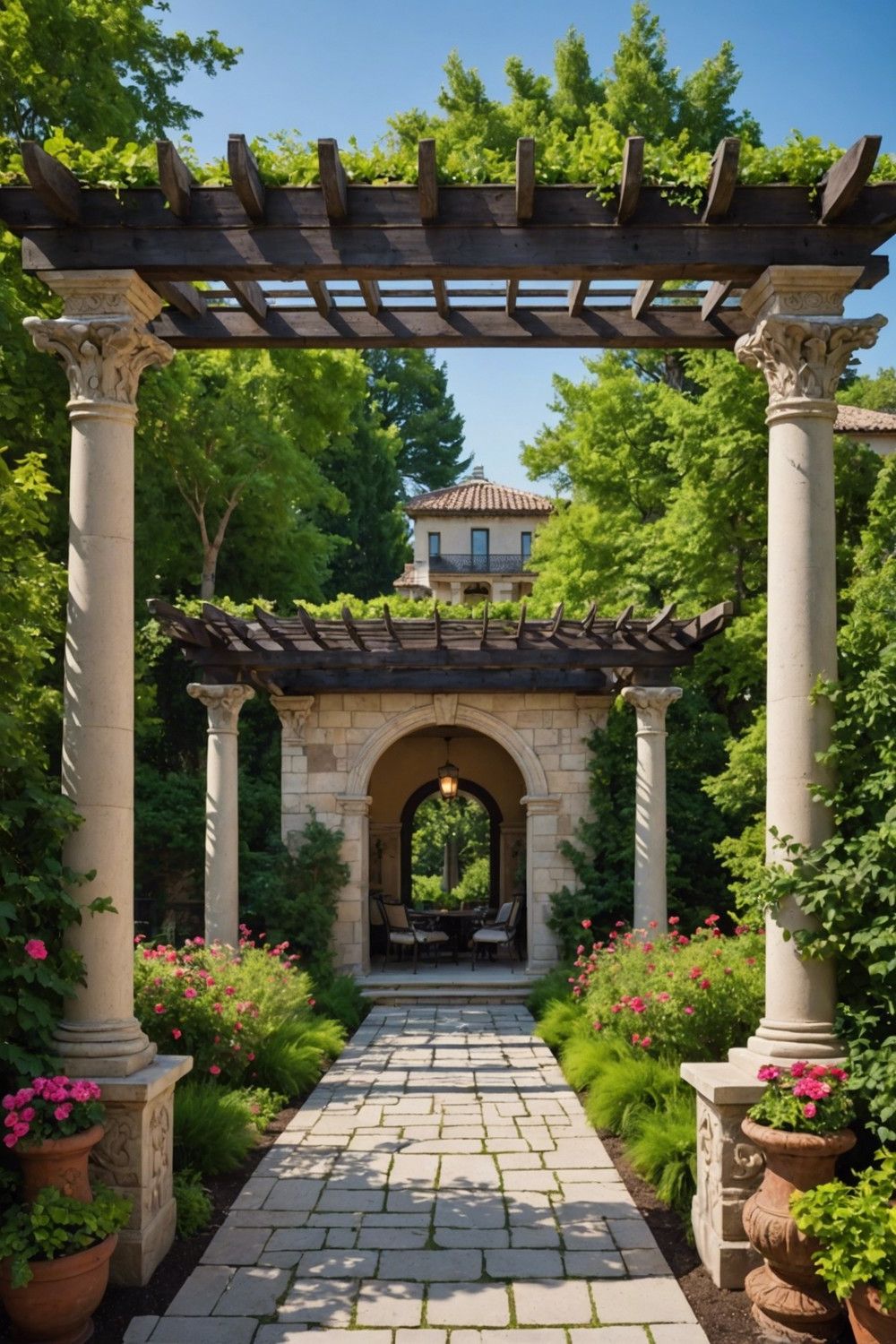 Classic Roman-Style Pergola with Columns