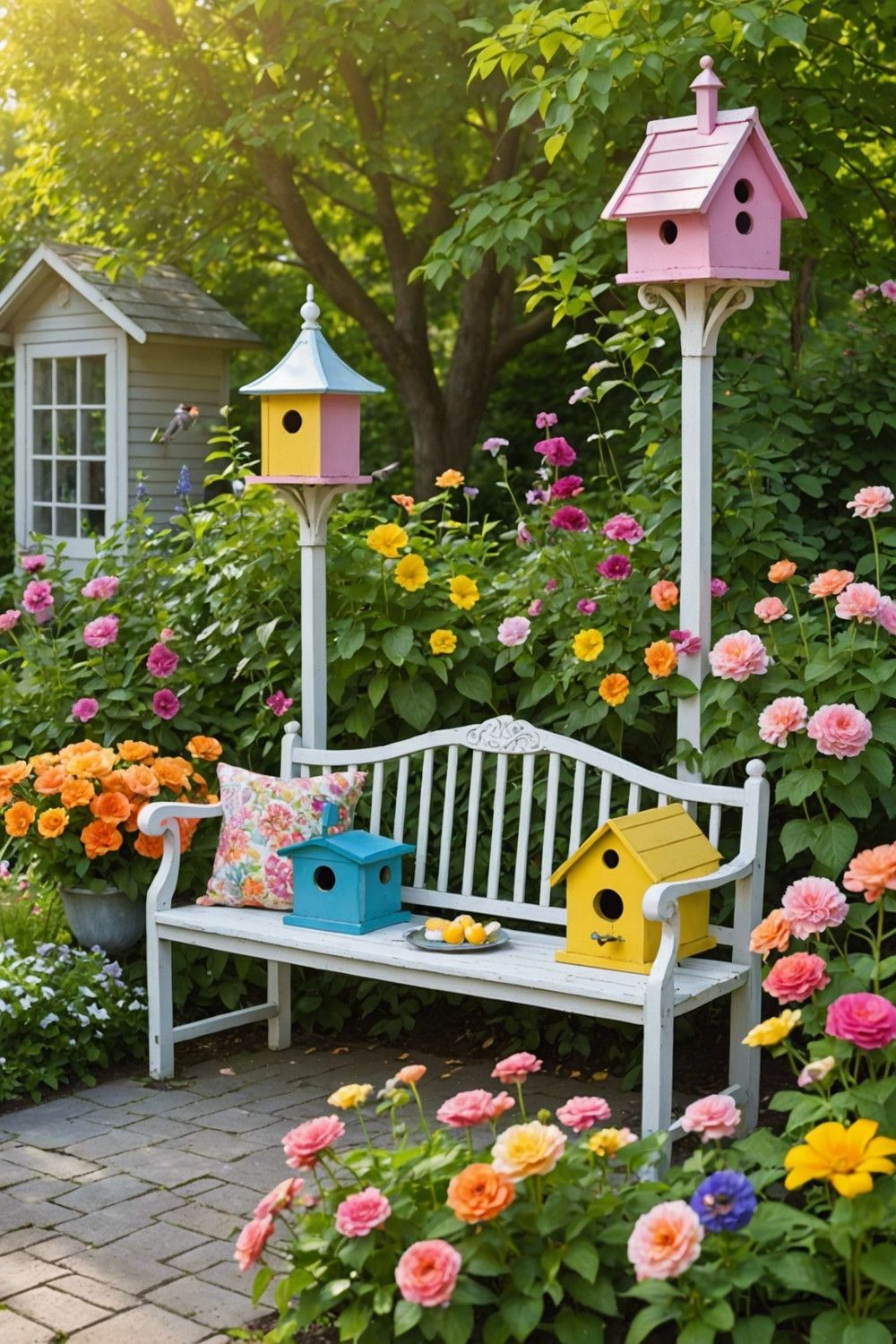 Whimsical Patio Decor with Oversized Flowers