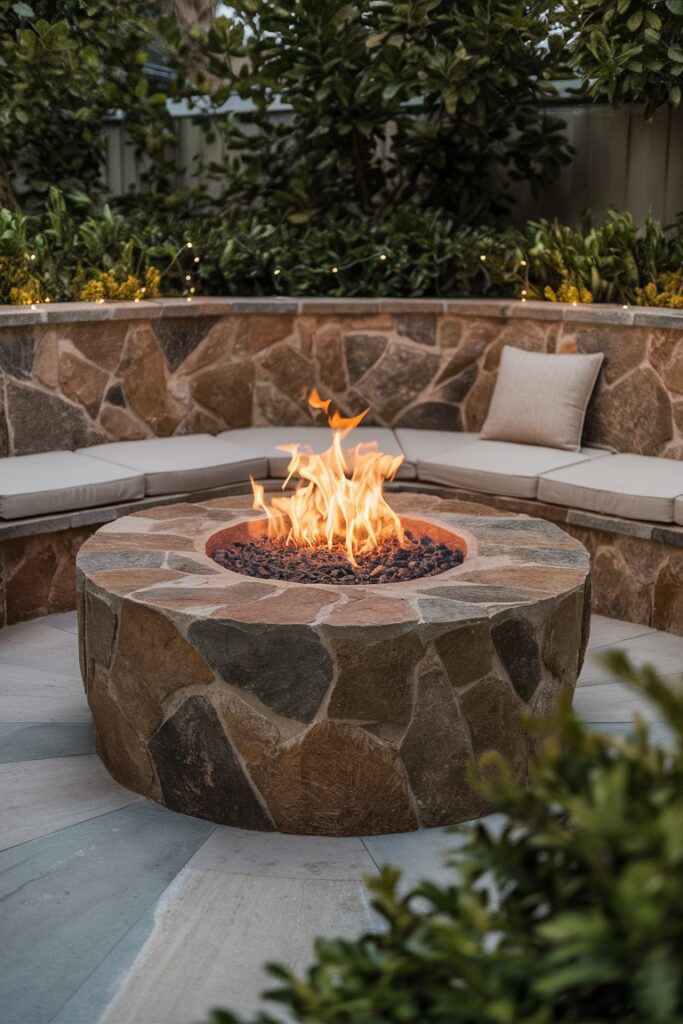 Natural Stone Fire Pit with Built-In Bench