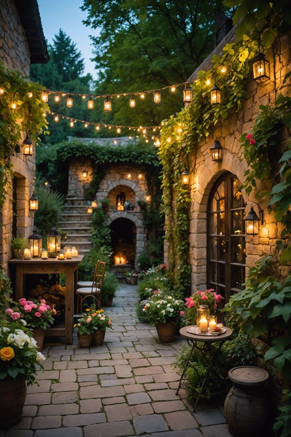 Whimsical Patio with Fairy Lights
