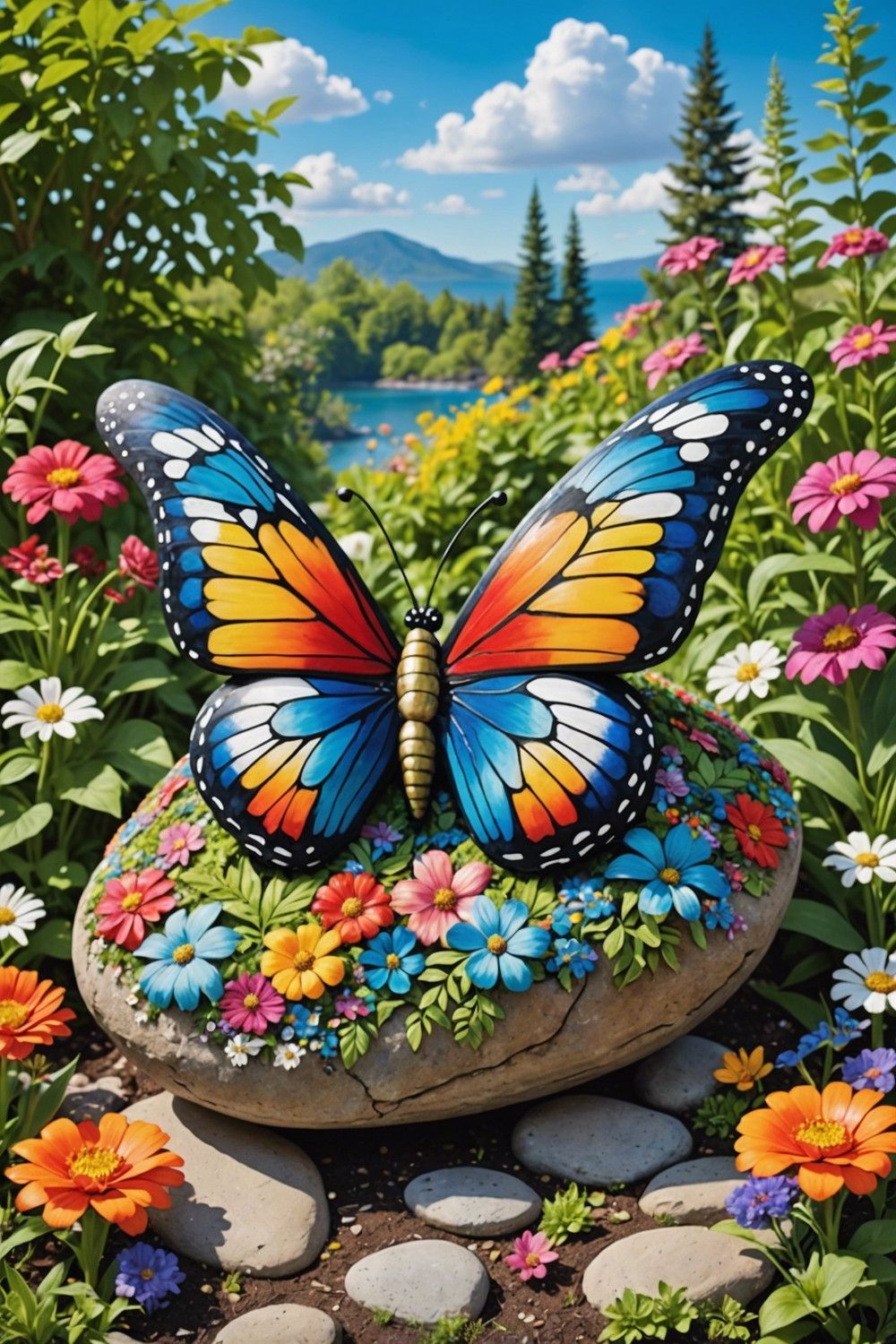 Rock Butterfly Garden Decor