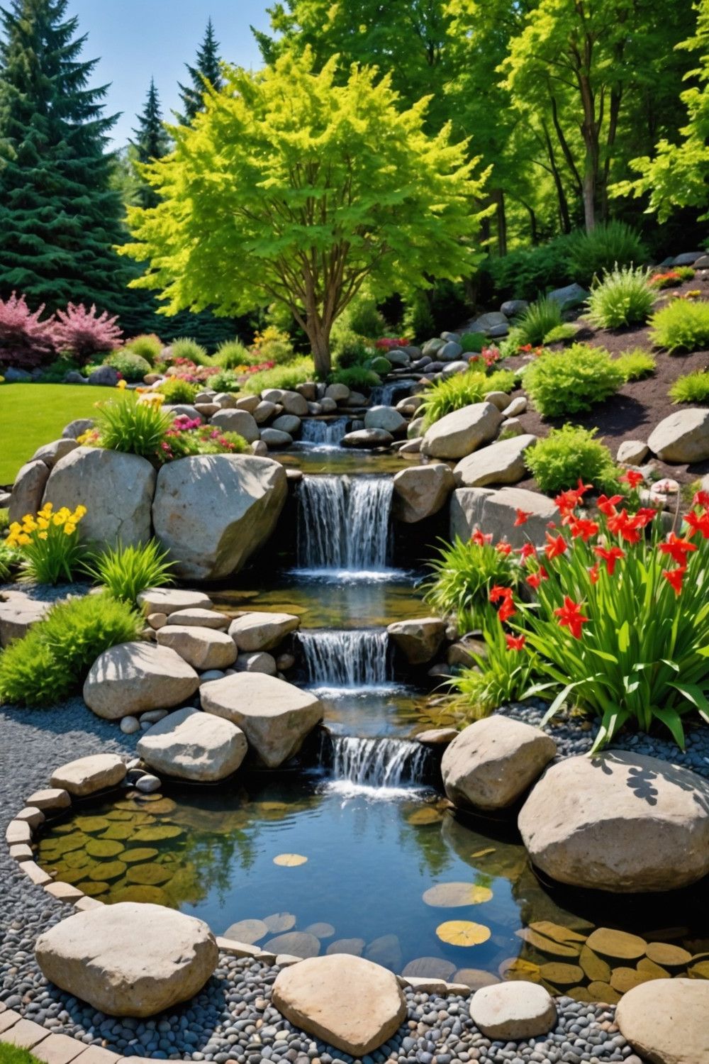 Boulder Retaining Wall with Water Feature