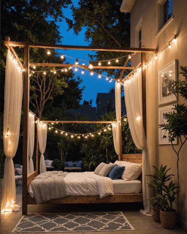 Hollywood Glamour with Canopy Bed and String Lights