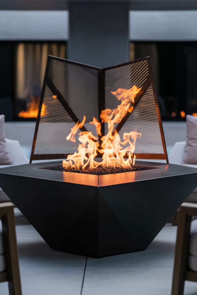 Geometric Fire Pit with Metal Screen