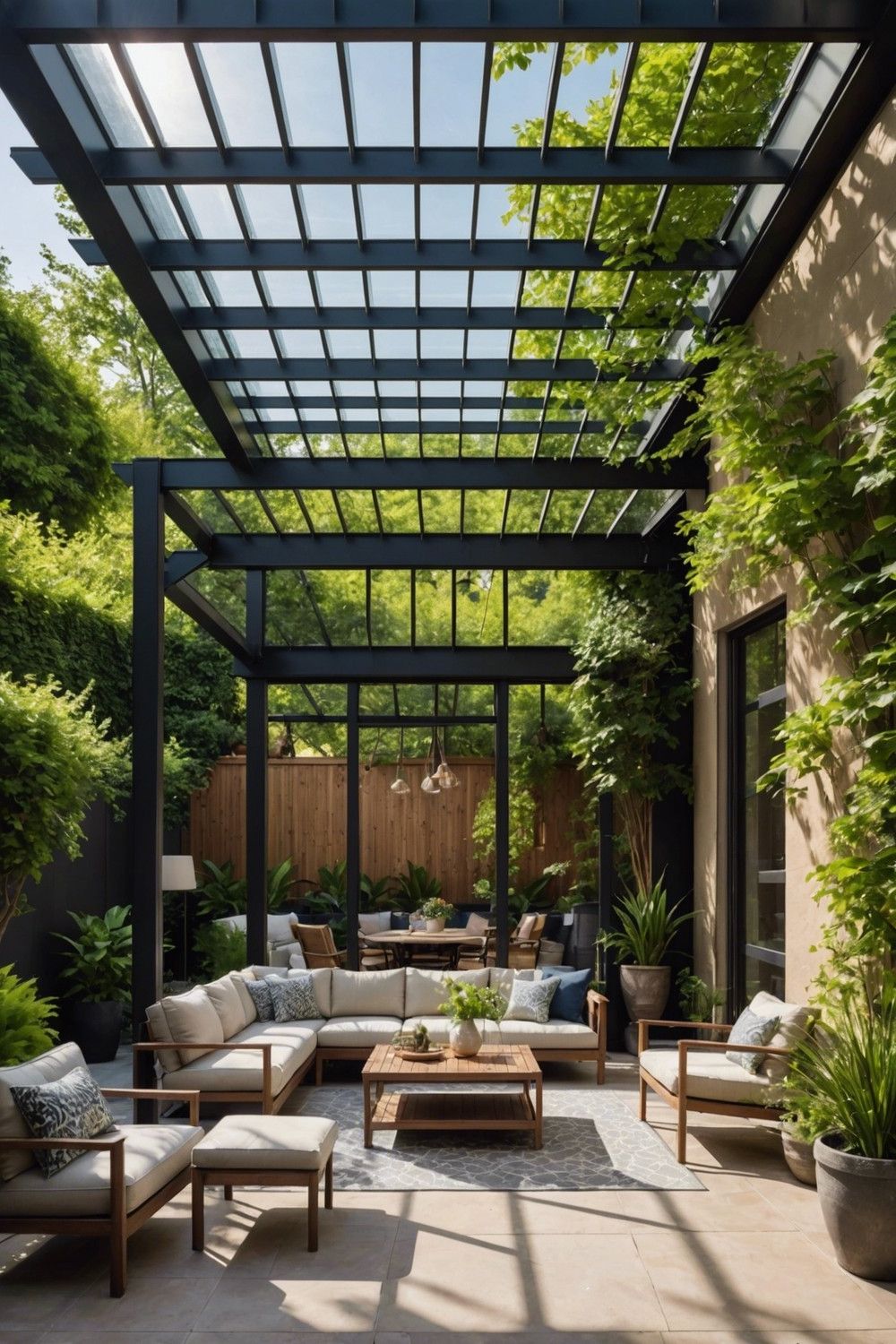 Pergola with Steel Beams and Polycarbonate Roof