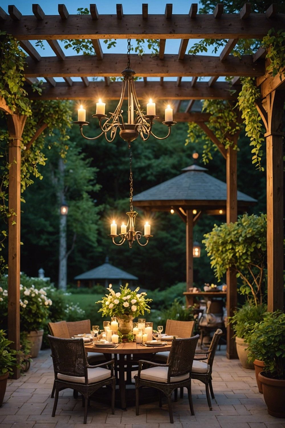 Traditional Outdoor Chandelier with Candles and Foliage