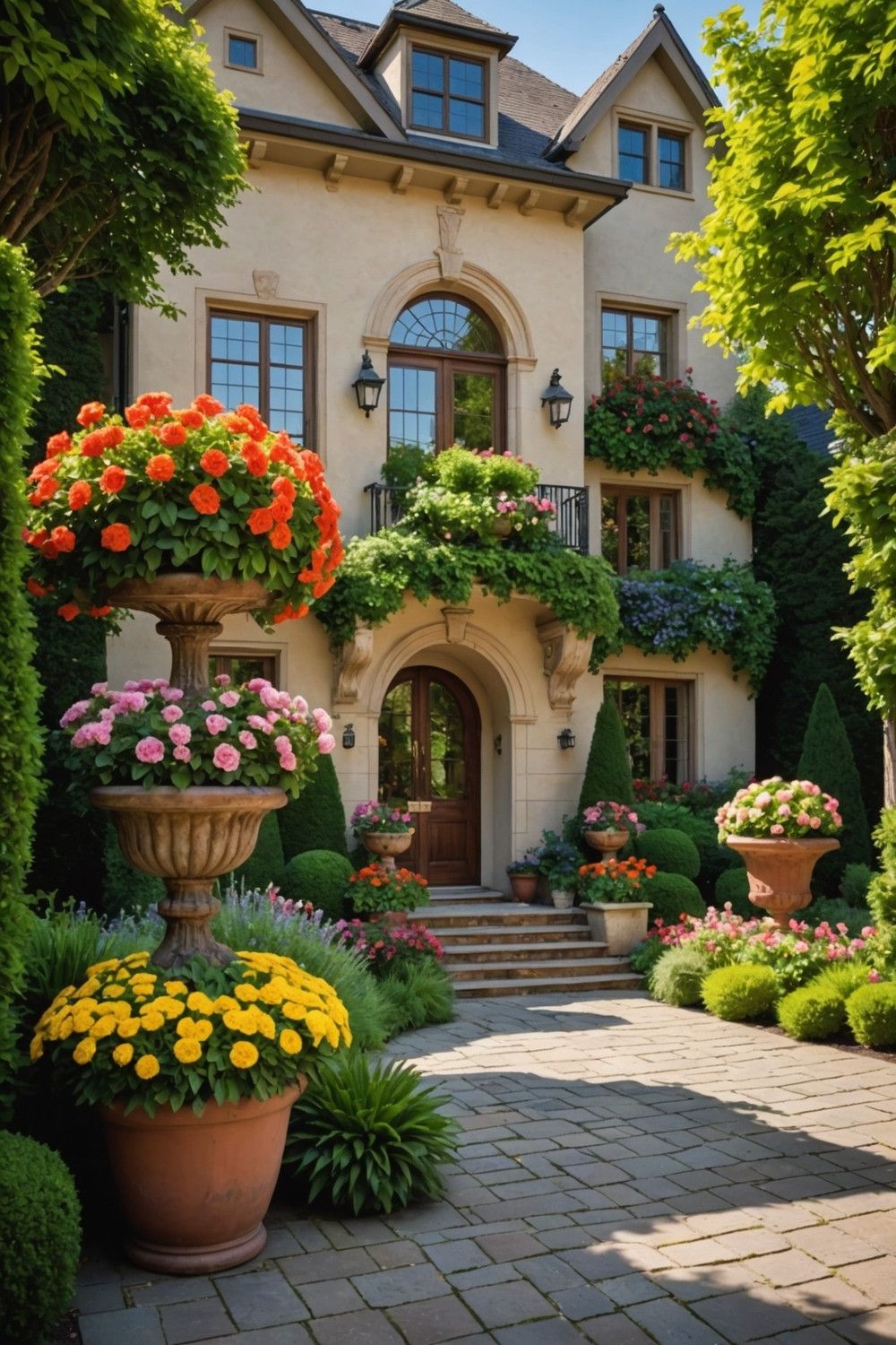Entrance Accentuation with Flowers and Greenery