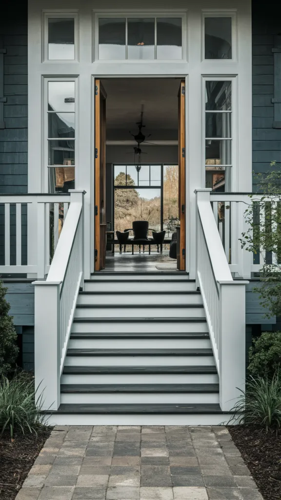 Wide Steps with Open Railing Design