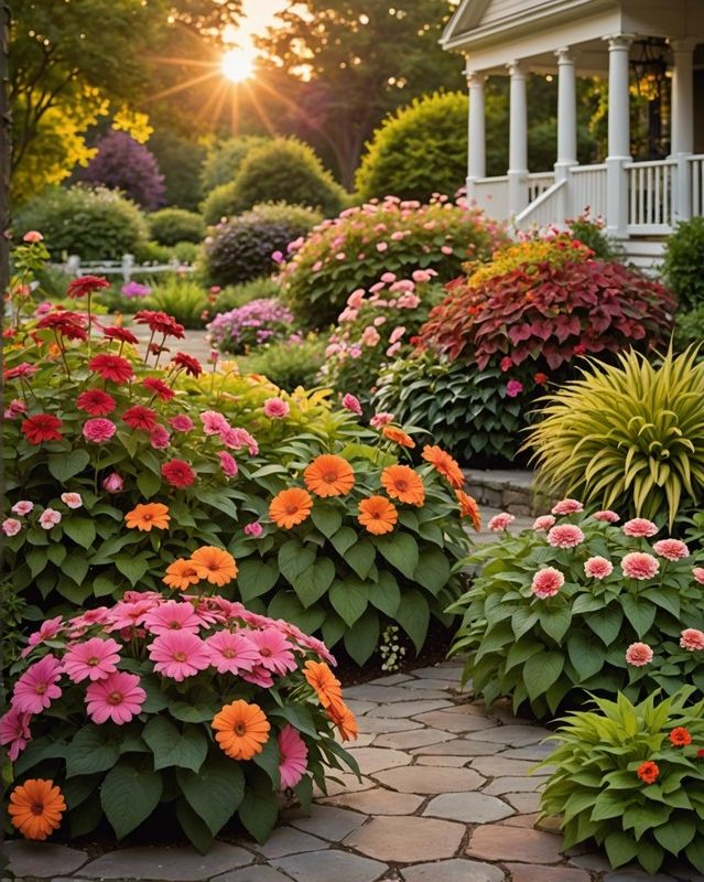 Sunset Serenade: Combine Coleus with Soft Pink and Orange Flowers