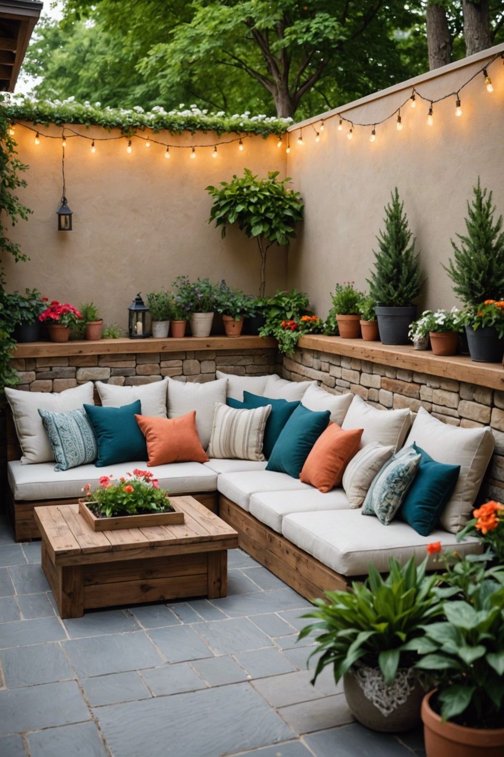 Patio with Built-In Seating and Planters