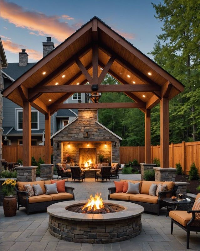 Gable Roof with Integrated Fire Pit
