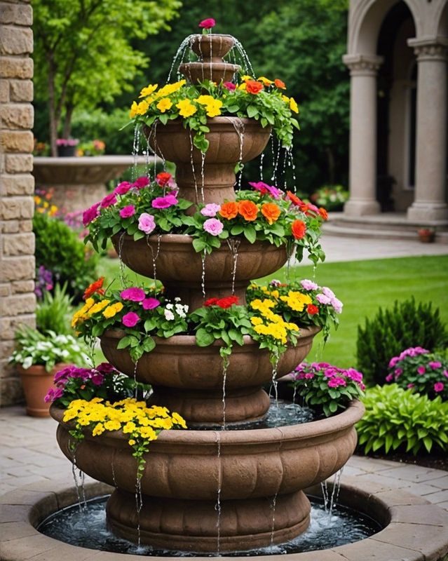 Flower Pots in a Tiered Fountain