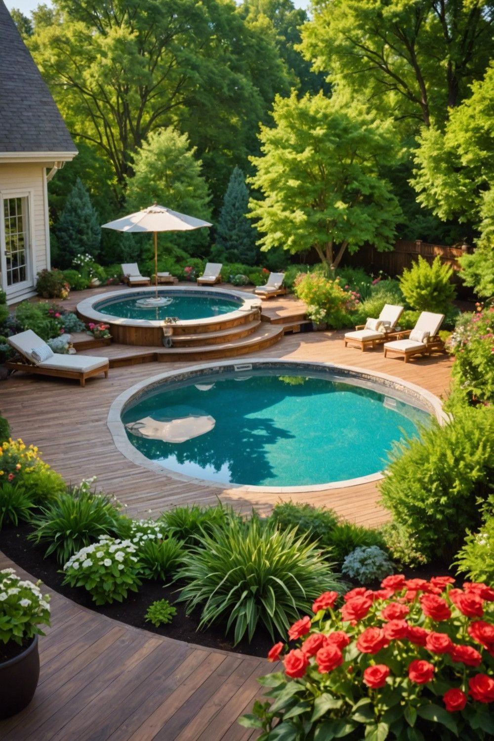 Round Pool with Wooden Deck