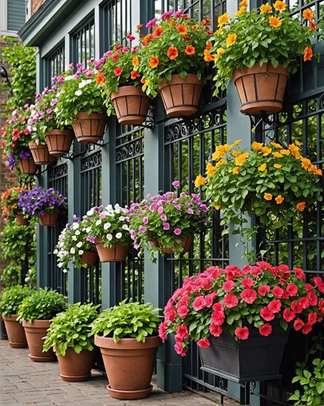 Hanging Flower Baskets on a Trellis