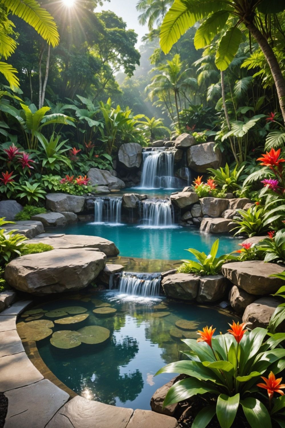 Natural Rock Waterfall Pool Feature