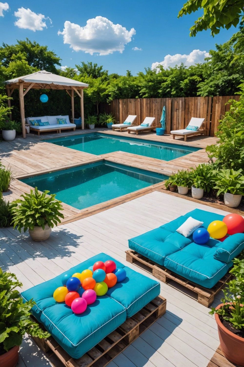 Pallet Pool Deck with Built-in Bench and Table