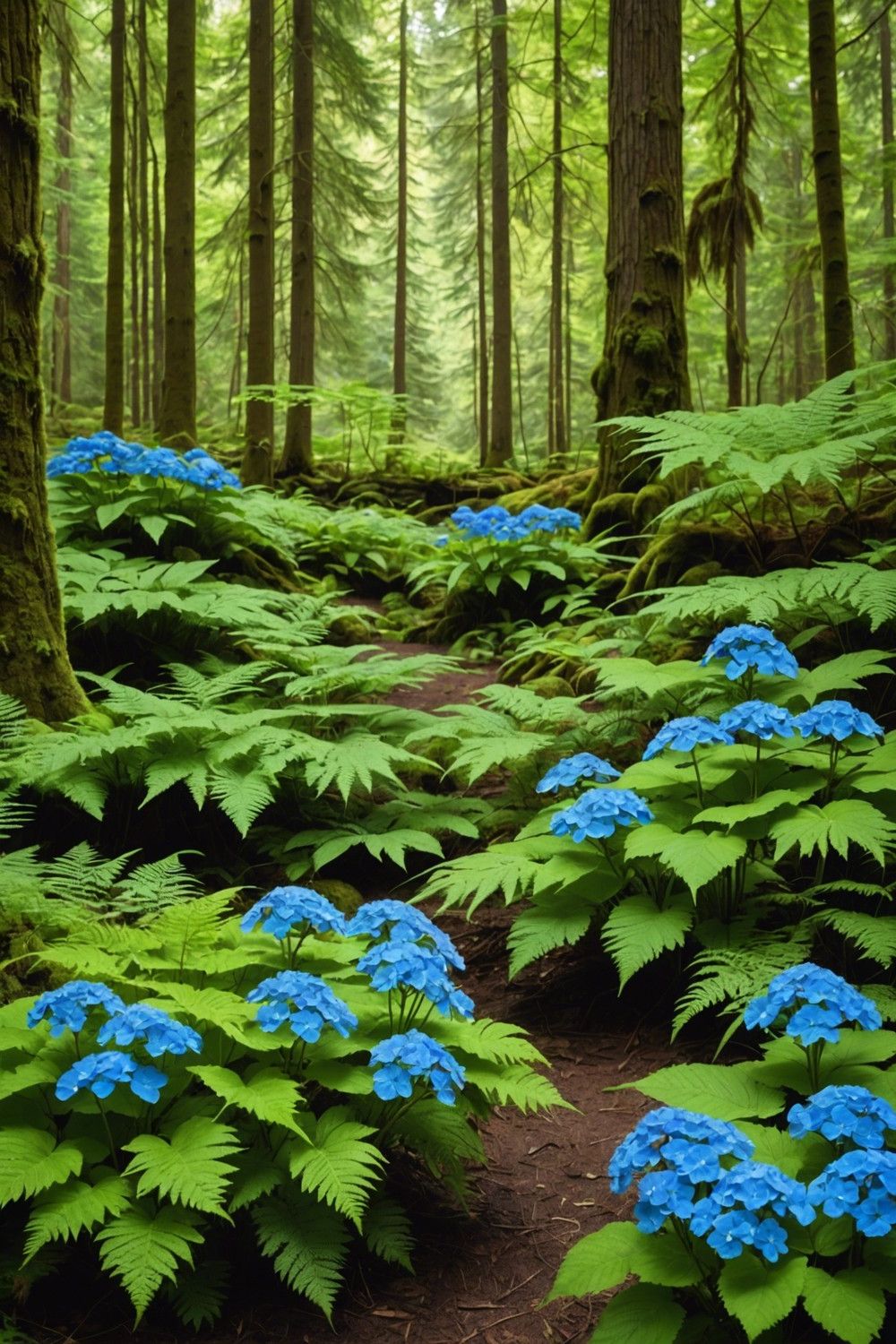 Hydrangea and Fern Forest Floor