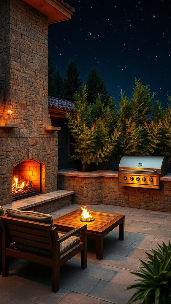 Stone Barbecue with an Adjacent Fireplace