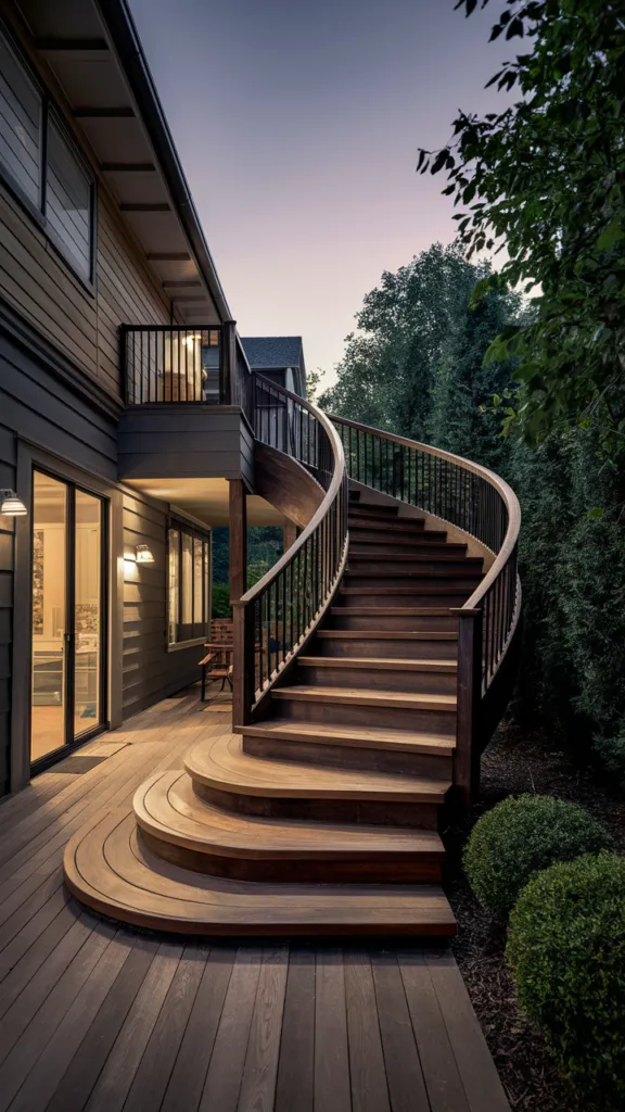 Wooden Steps with a Winding Design for a Grand Effect