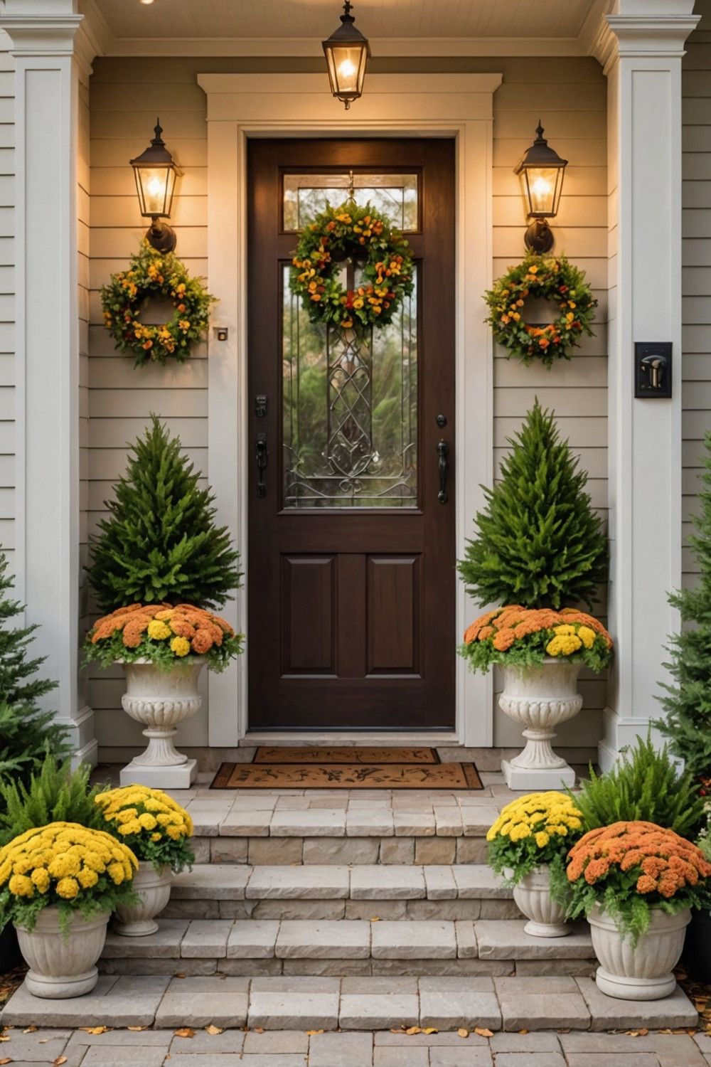 Upscale Planters with Fall Flowers and Greenery