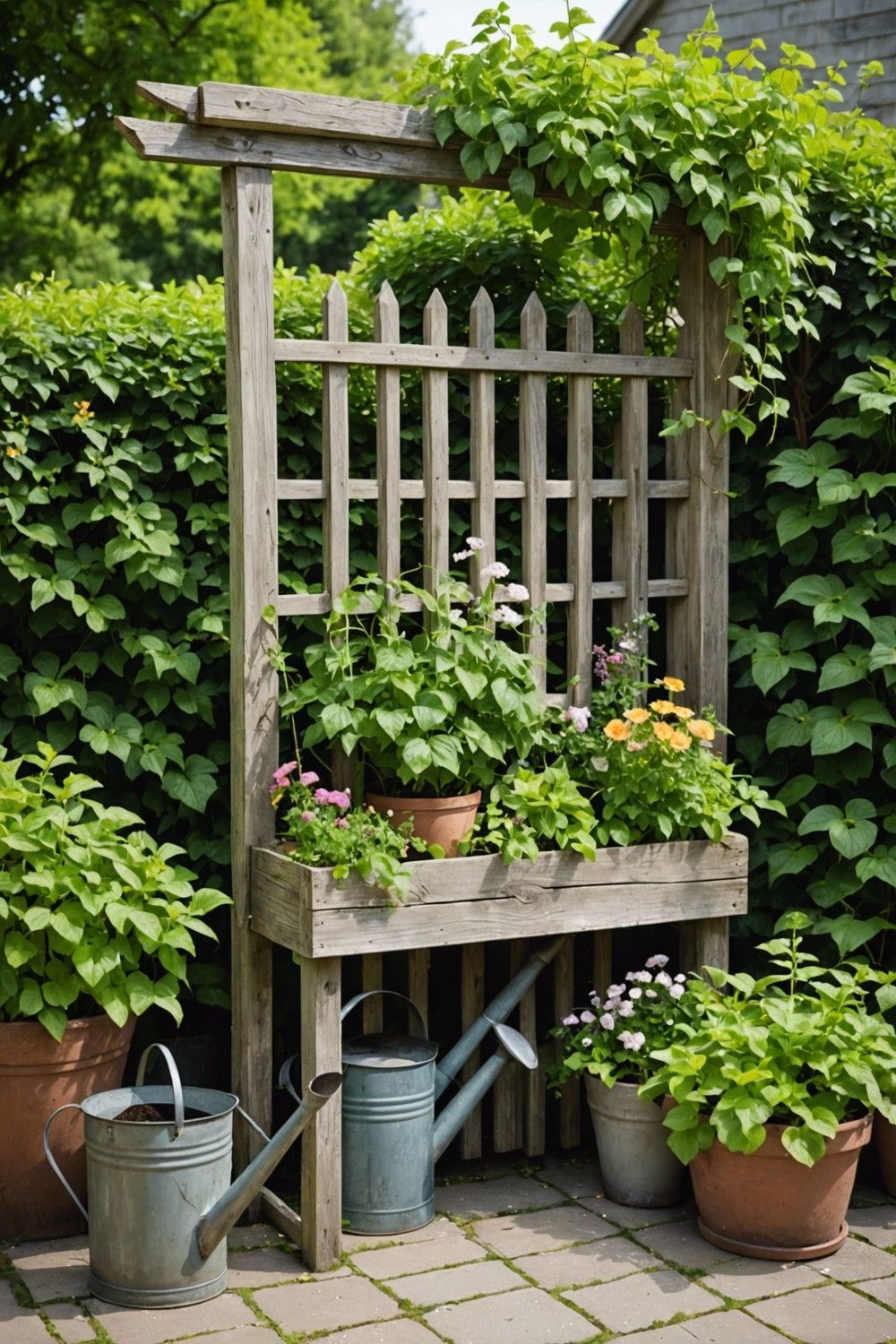 Reclaimed Wood Planter Box with Trellis