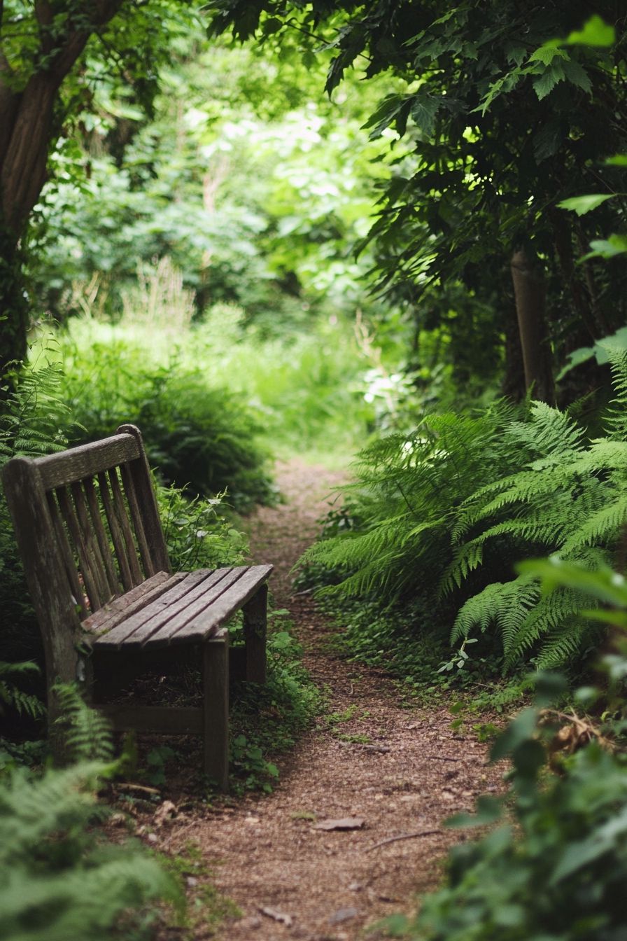 Tranquil forest bench nestled along