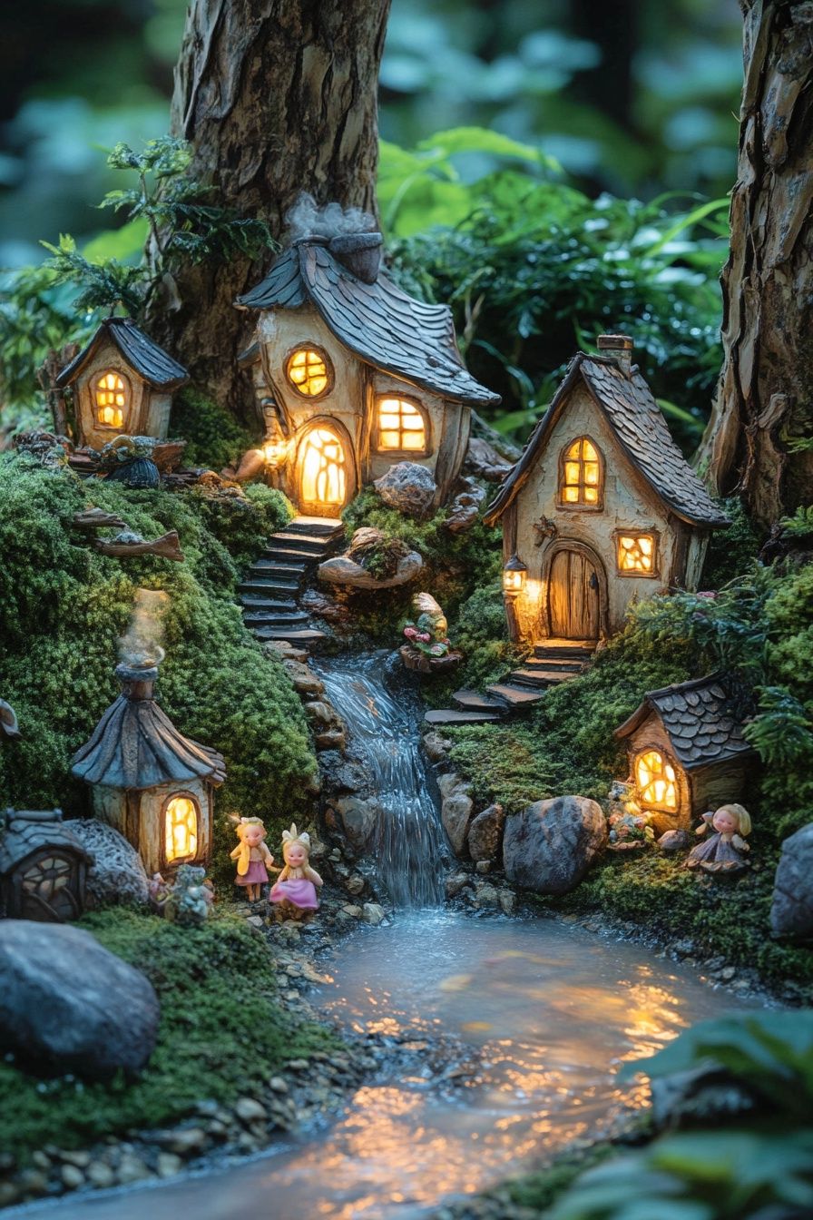 14. Craft an Enchanted Fairy Village by a Glowing Stream