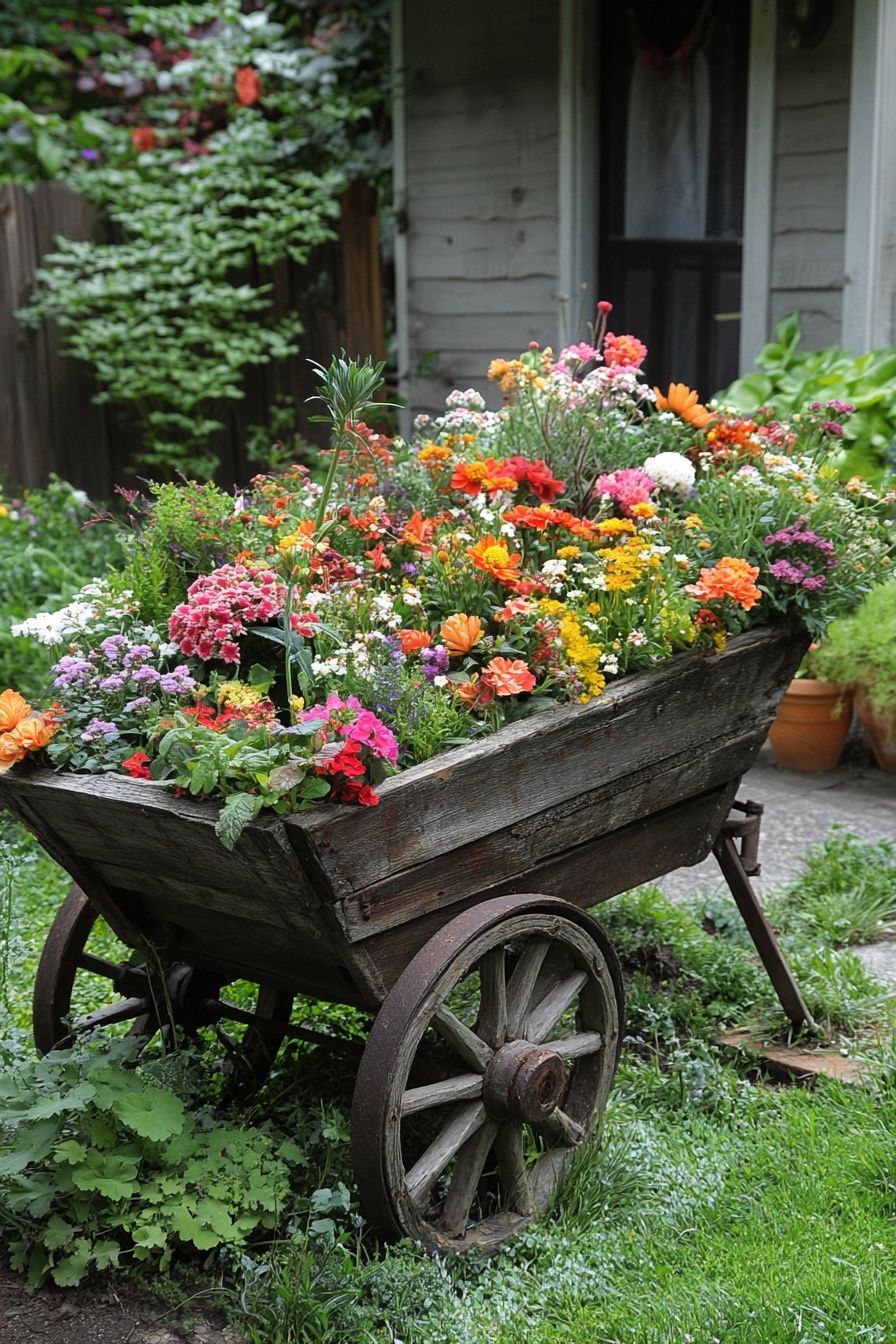 3. Turn an Old Wooden Cart into a Rustic Garden Planter