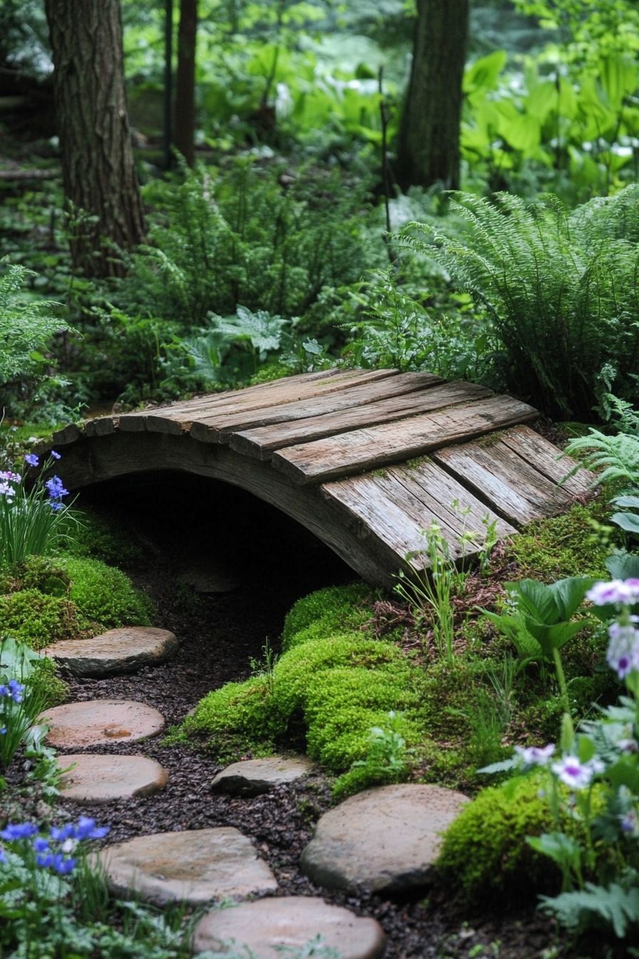 rustic footbridge over mossy
