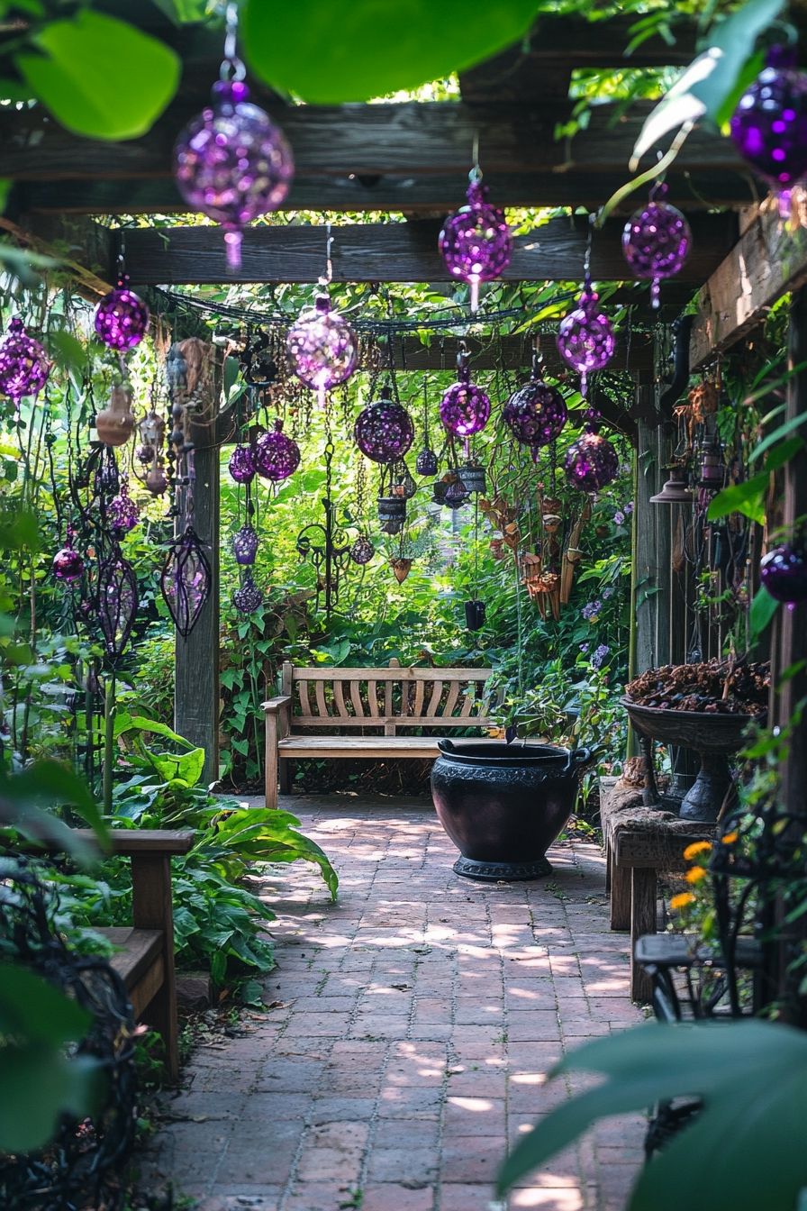 Garden Pergola with Hanging Crystal Orbs