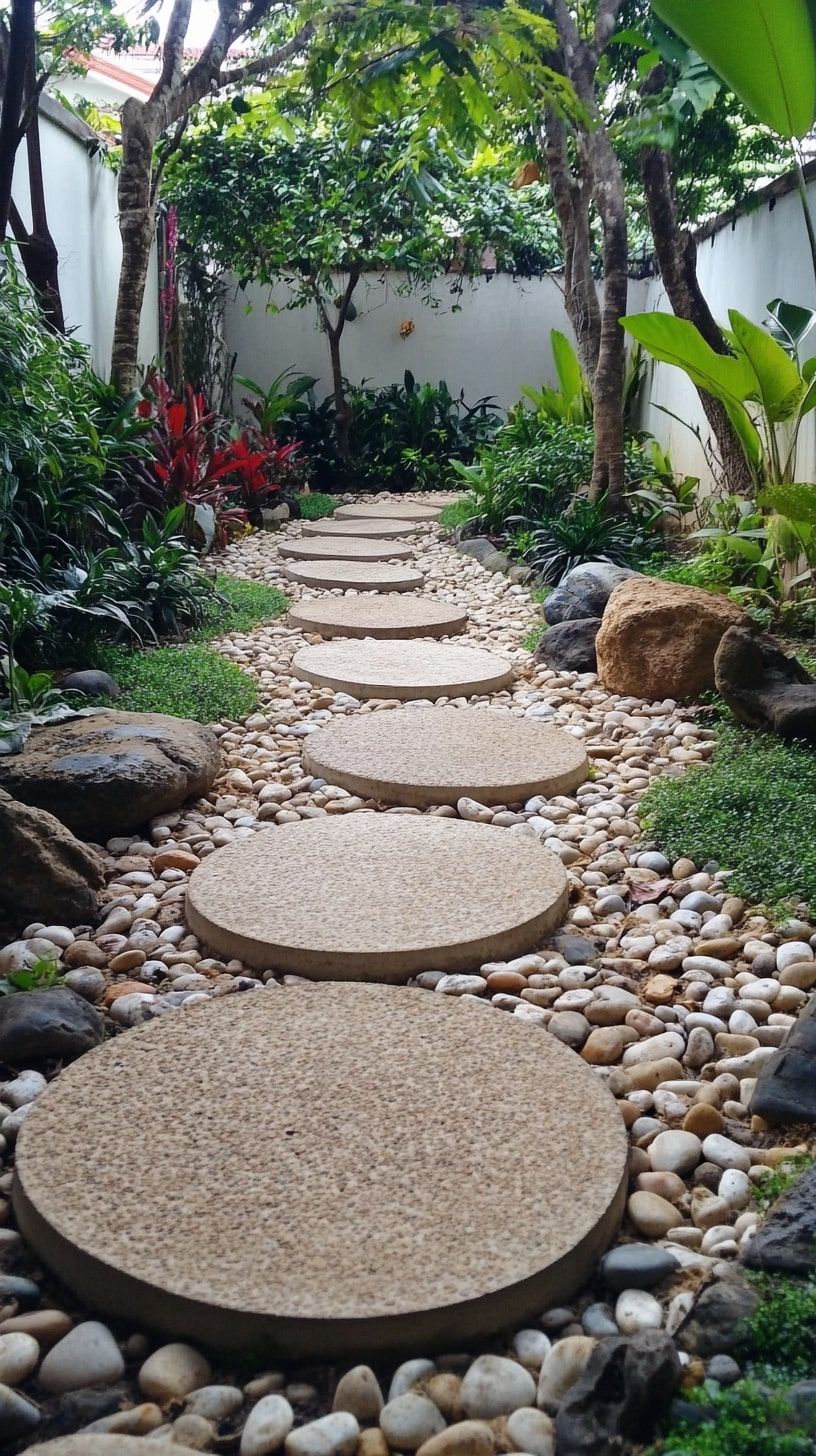 Round Stepping Stones in Pebbles