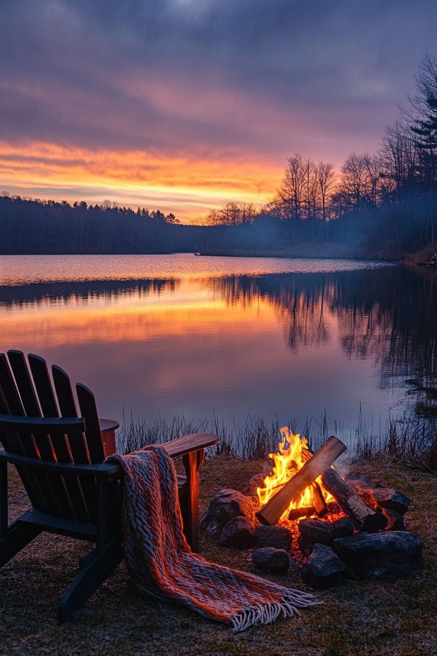 Adirondack chair at sunset