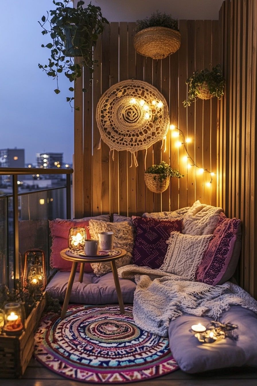 1. a Small Balcony into a Cozy Boho Retreat