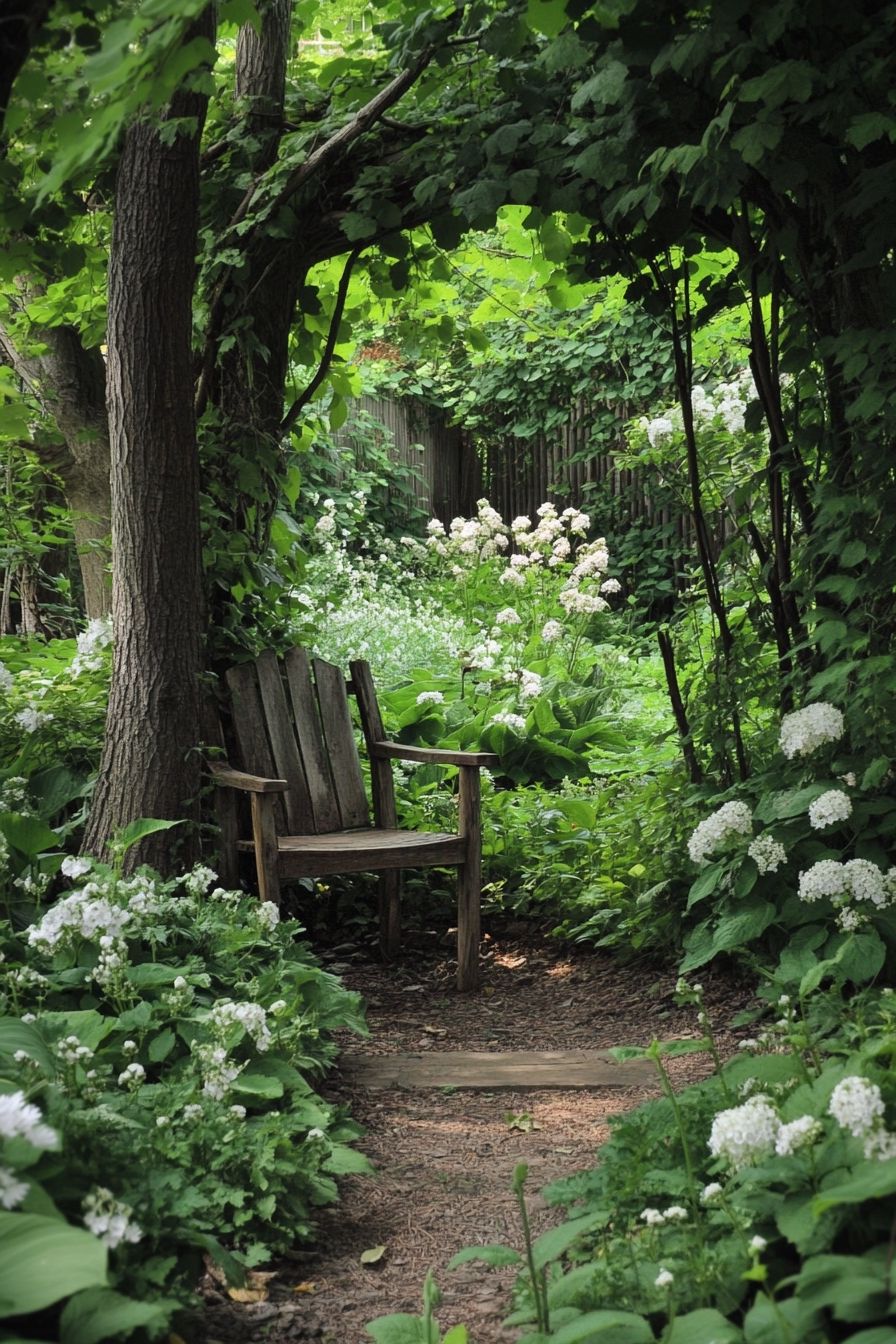 rustic chair and blooming white flowers