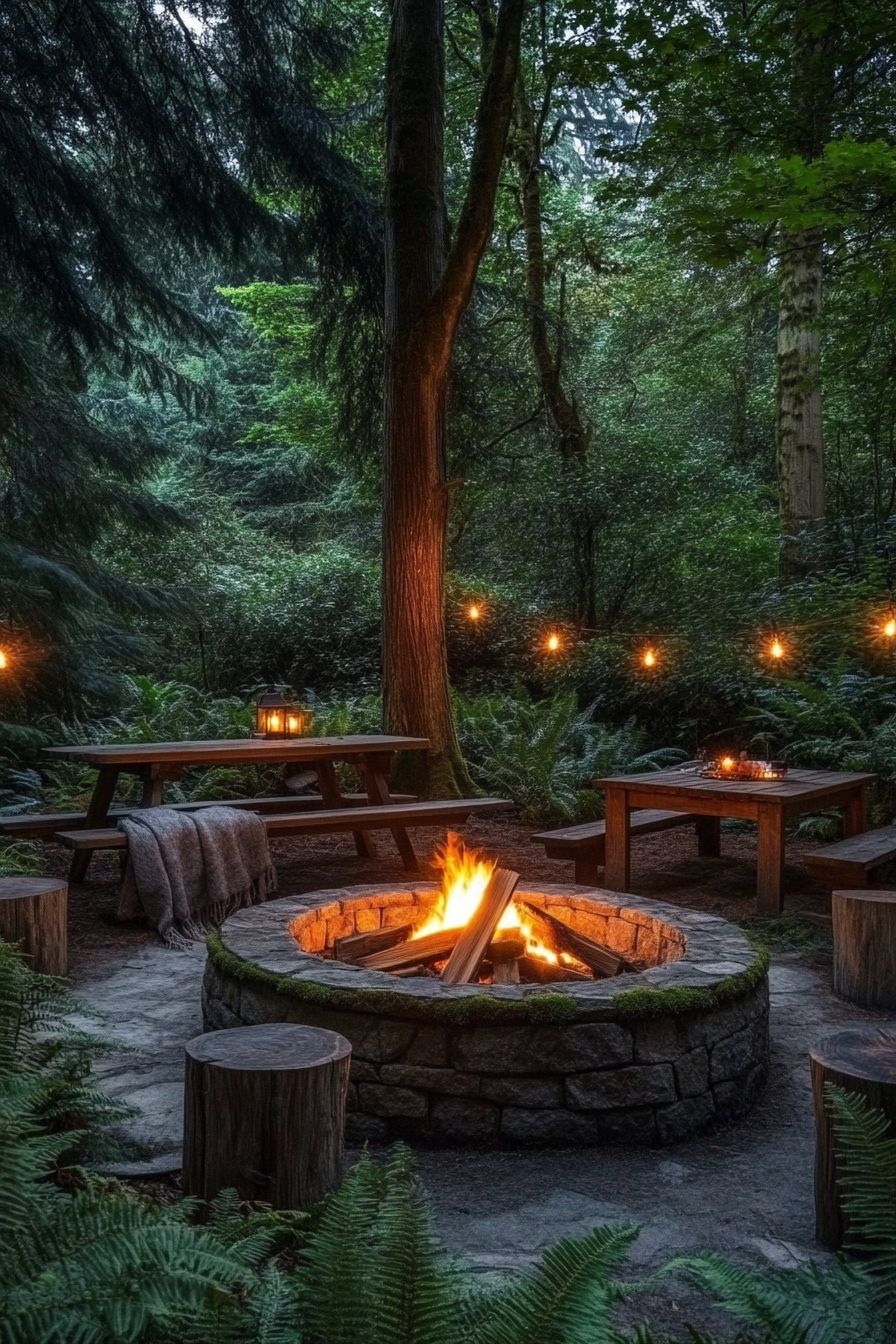 Rustic backyard fire pit