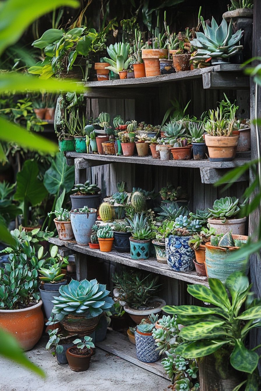 5. Turn Old Wooden Shelves into a Rustic Succulent Display