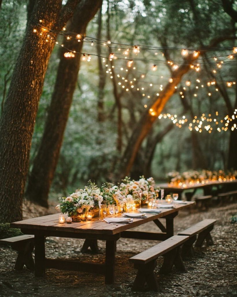 candlelit rustic tables
