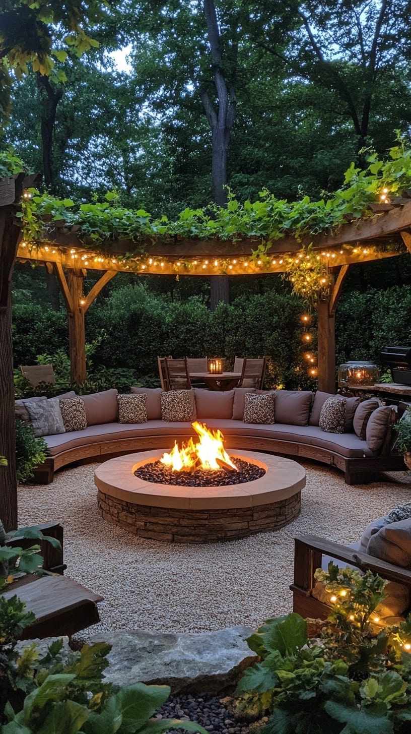 Fire Pit Lounge Under a Pergola